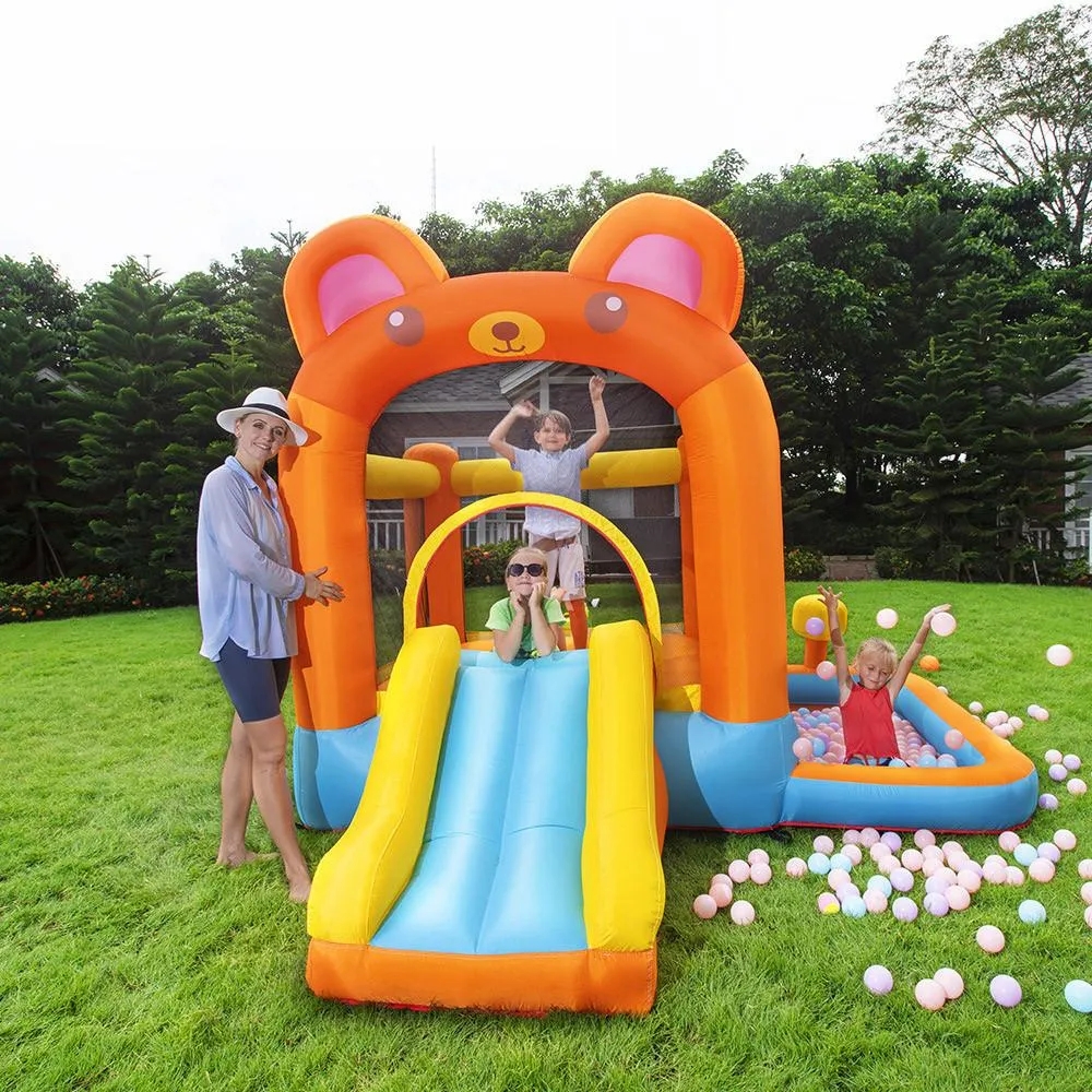 Outdoor-Spiele Indoor Kinder aufblasbare Hüpfburg Oxford Yard Panda Bär Stil Jumper Bouncer Mini Hüpfburgen mit Rutsche mit Gebläse freies Schiff