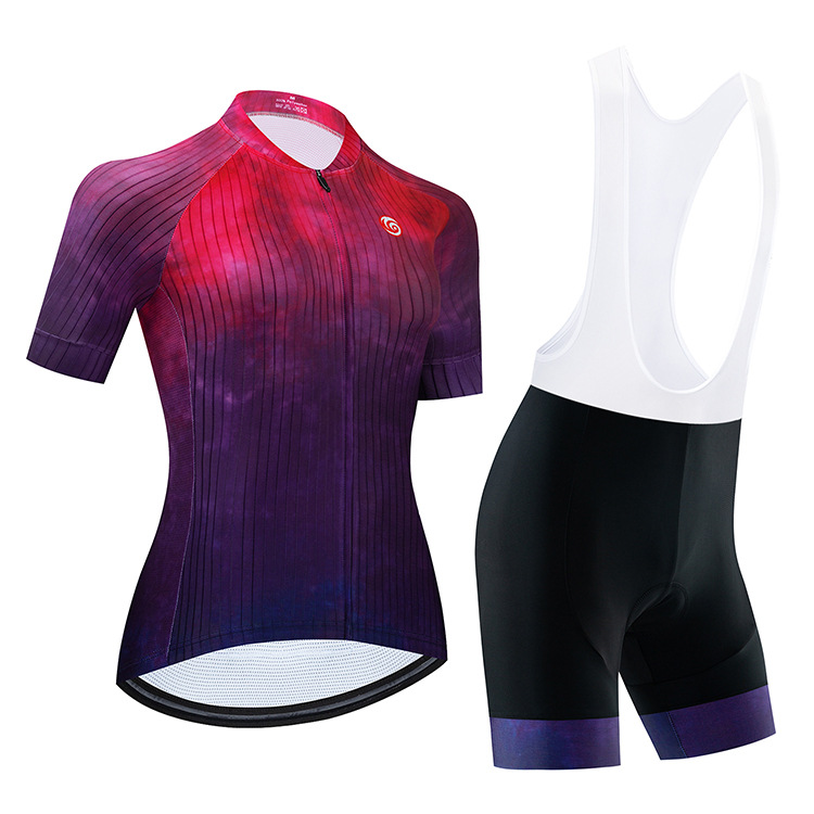 2024 Purple Pro Women Summer Cycling Jersey Zestaw Sinka na rowerowe rowery z krótkim rękawem