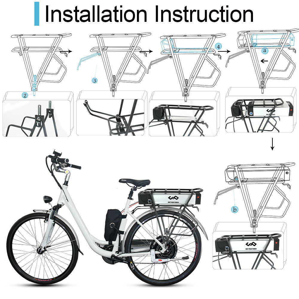 Batterie de support arrière 48V batterie de support 36V batterie arrière batterie Ebike 52V 28AH 50A BMS 21700 cellule 1000W batterie moteur