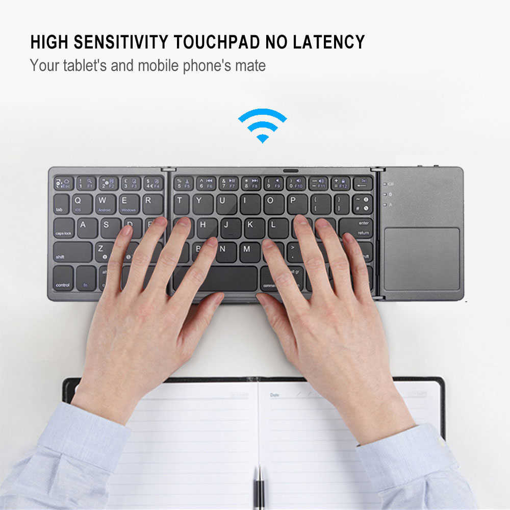 Tastiere Mini tastiera Bluetooth wireless pieghevole IngleseRussoSpagnoloAraboEbraicoPortoghese con touchpad Windows Andro2964789