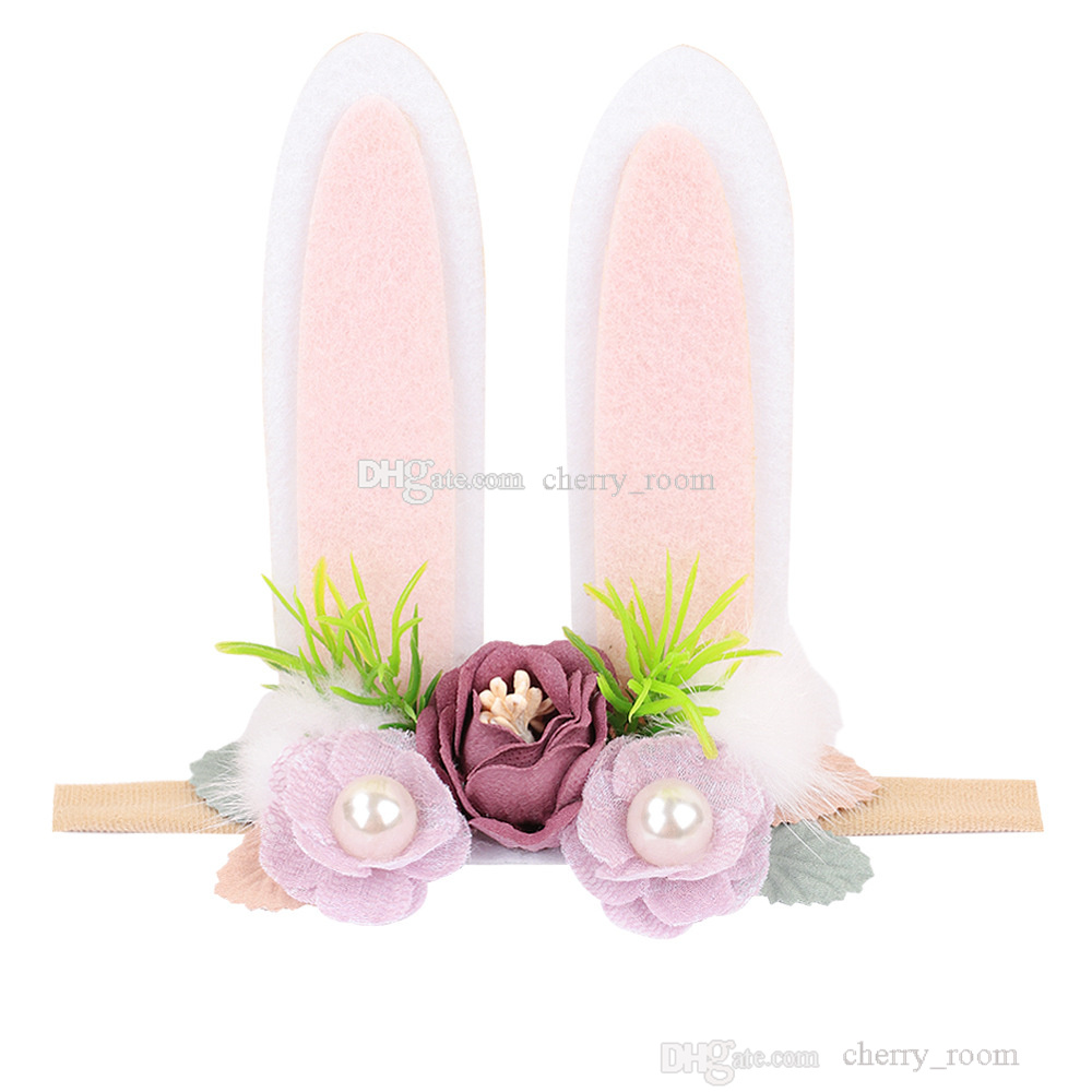 Ostern Kinder Haarschmuck Kopfbedeckung Mädchen Stereo Blume Perle Hase Ohr europäischen und amerikanischen Stil elastische Clip Kinder Stirnband Y001