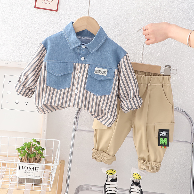 Kinder Kleidung Set Herbst Kleinkind Jungen Kleidung Spleißen Hemd Tops Hose Outfit Kinder Kleidung Anzug Für Jungen Kleidung Set 1 2 3 4 jahr