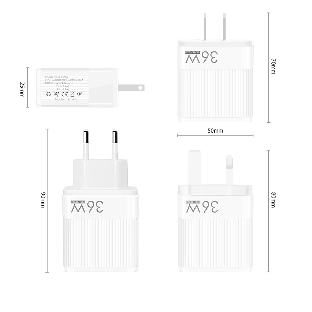 PD 36W Fast Charger Sankou Wall Charger Type-C QC3.0 Laddning f￶r mobiltelefonladdare