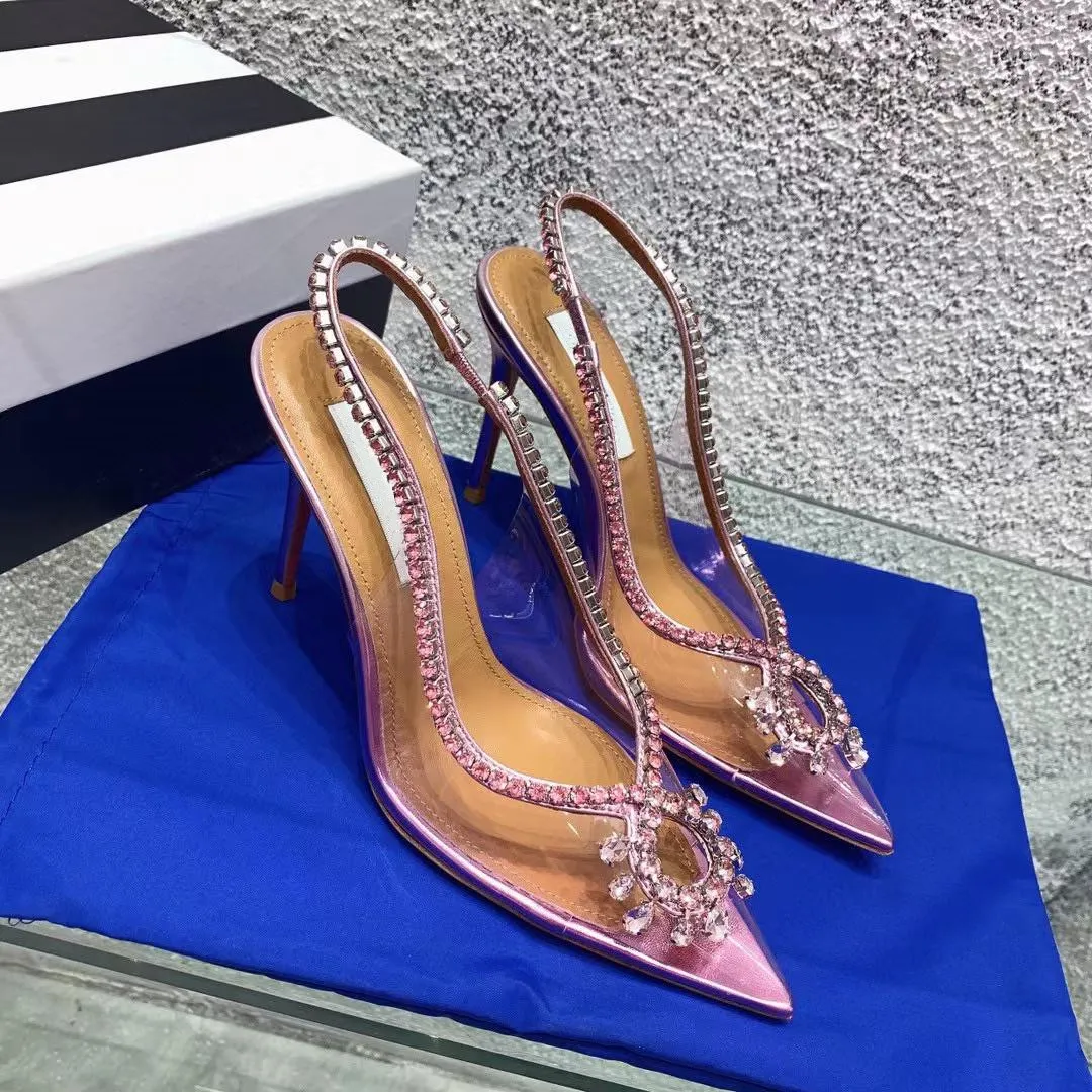 Women Sandals shoe 2023 New Wedding Dress Shoes 7cm 10cm Begum bowknot butterfly PVC pumps red high heels diamond shine sandals rhinestone Transparent