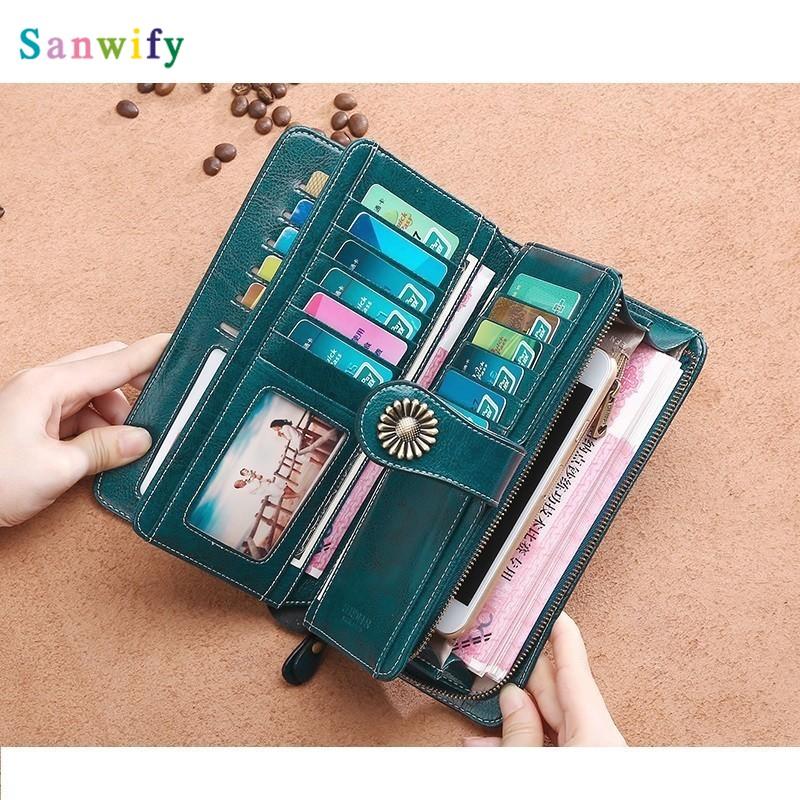 Wallets Fashion Women Clutch Wallet Cow Leather Female Long Zipper Purse Strap Coin Iphone284L