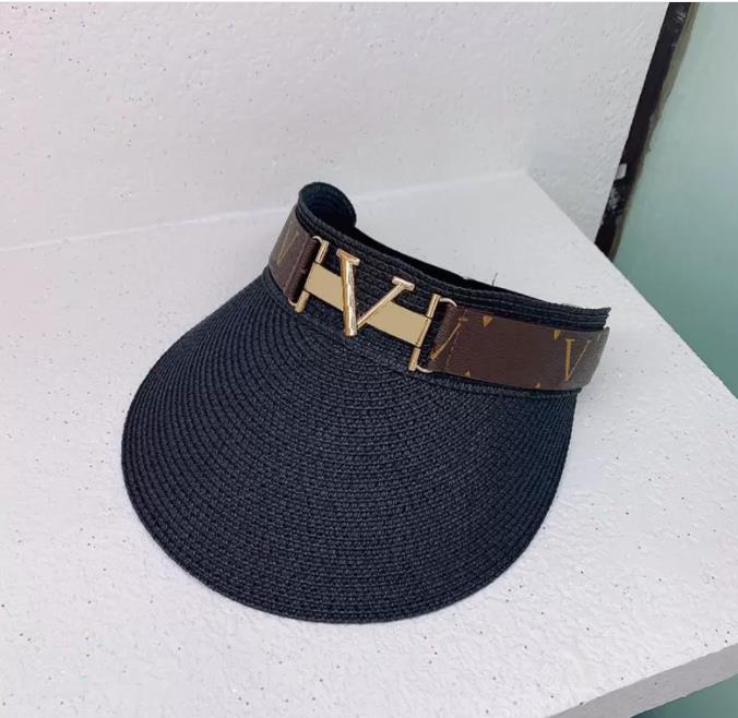 Straw Sun Visors Hats Classic Designer Summer Cap Women Men Casquette Metal Letter Wide Brim Sports Visor Top Empty Caps Hats Mens6049218