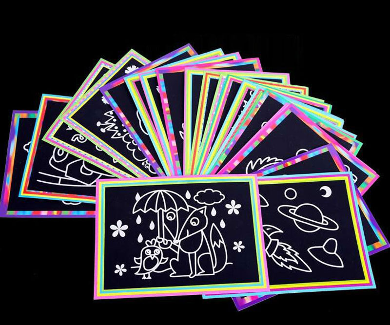 13x9.8cm papier d'art à gratter livres de coloriage papier de peinture magique avec bâton de dessin pour enfants jouet jouets de dessin colorés