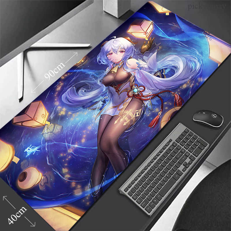 Tappetini mouse Poggiapolsi Tappetino mouse da gioco Tappetino mouse grande Ganyu Genshin Impact Pc Gamer Tappetino da scrivania Tastiera in gomma Tappeto da tavolo Anime Girl Mausepad 900x400 T230215