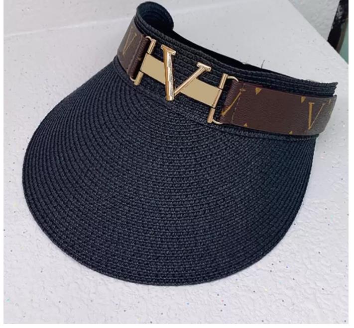 Straw Sun Visors Hats Classic Designer Summer Cap Women Men Casquette Metal Letter Wide Brim Sports Visor Top Empty Caps Hats Mens6049218