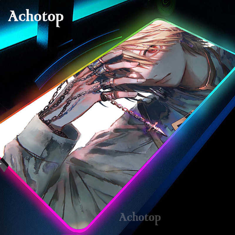 Mouse Pads Wrist Rests Anime Hunter x Hunter Mouse Pad RGB 80X30 Game 2mm MousePad Oversized Laptop Keyboard Pad LED Light Table Mat for playing games T230215