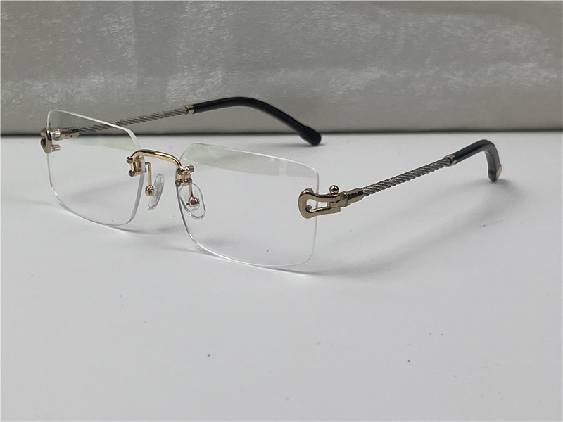 Verkoop van vintage optische glazen randloze lens gevlochten ketting en kettinggesp tempelbril zakelijke mode avant-garde decoratieve brillen 8418
