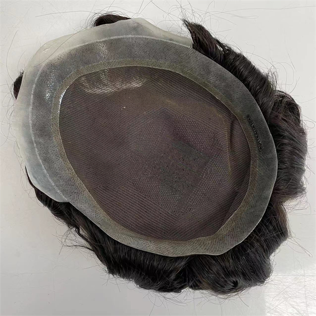 Pezzo di capelli umani vergini brasiliani Australia Toupee 1b # 32mm Pizzo ondulato con unità perimetrali in PU uomo