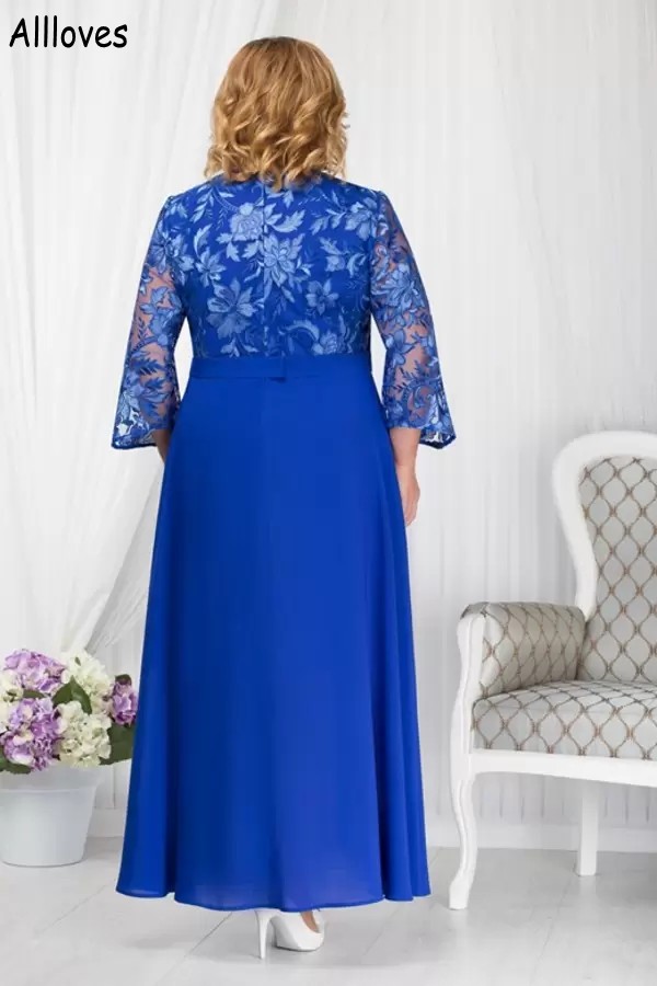 Royal Blue Plus Size Mother of the Bride Dresses с кружевной курткой с длинными рукавами Женщины формальные платья для вечеринок линейная шифоновая свадебная свадебное платье матери Элегантное CL1851