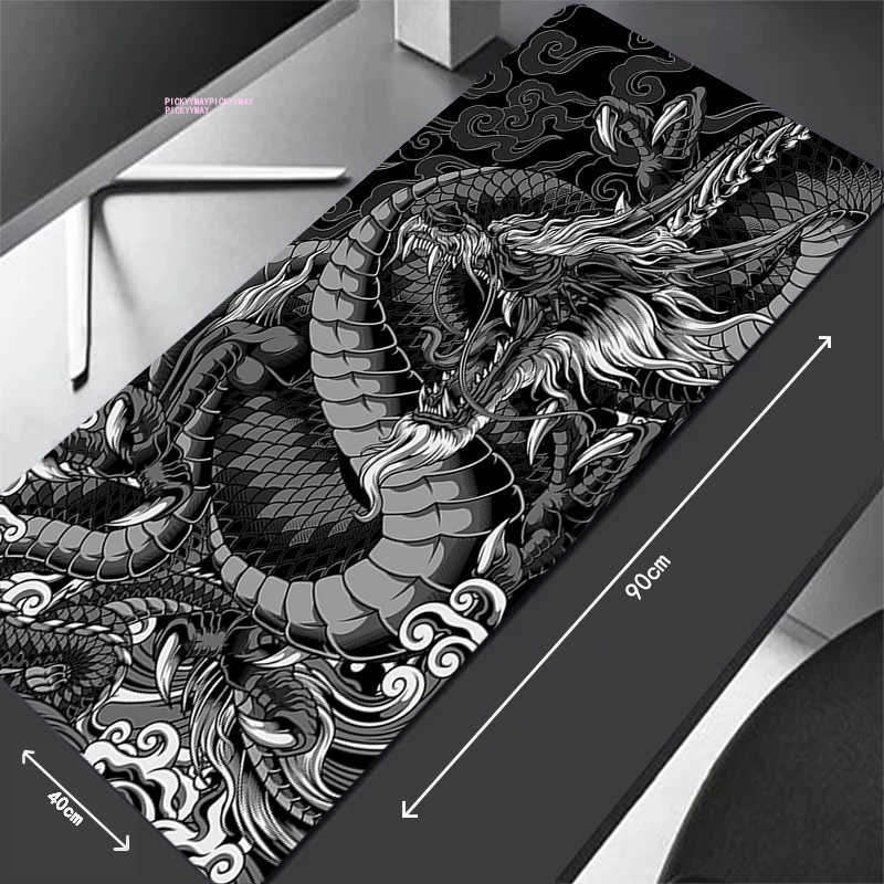 Tapis de souris Repose-poignets Tapis de souris Noir Blanc Dragon Tapis de table Computer Mousepad Company Big Desk Pad 100x50cm Grand Gamer Mousepads Mouse Mat T230215