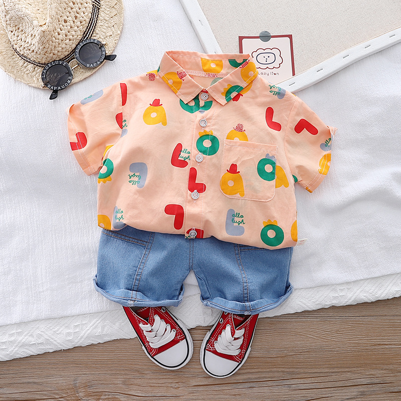 Baby Summer Clothing Toddler Kids Baby Boy Clothes Print Short Sleeve Shirt Tops Pants Outfits