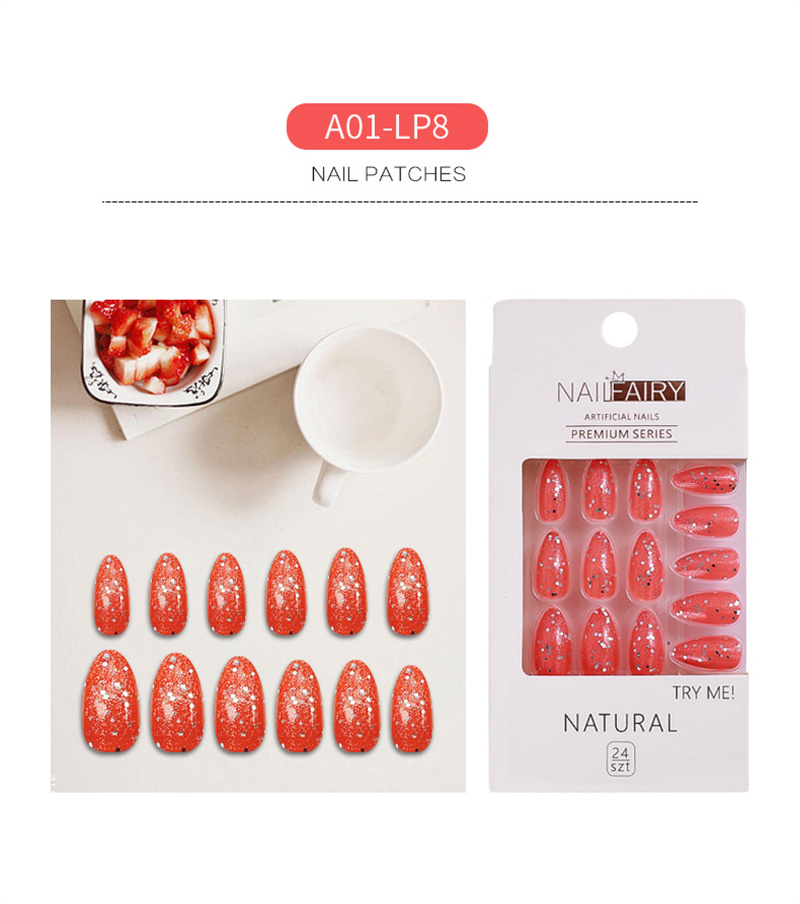 False Nails Glitter Fake Jelly Glue Type Removable Short Fashion Manicure DIY Nail Art Decoration For Manicures