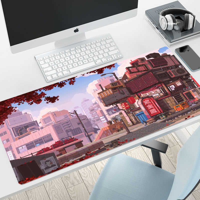 Tapis de souris Repose-poignets Tapis de souris de jeu Grand tapis de souris Ordinateur portable Pixel Japan Street Tapis de bureau 80x30cm Tapis de jeu pour ordinateur Clavier Deskpad Tapis de souris T230215