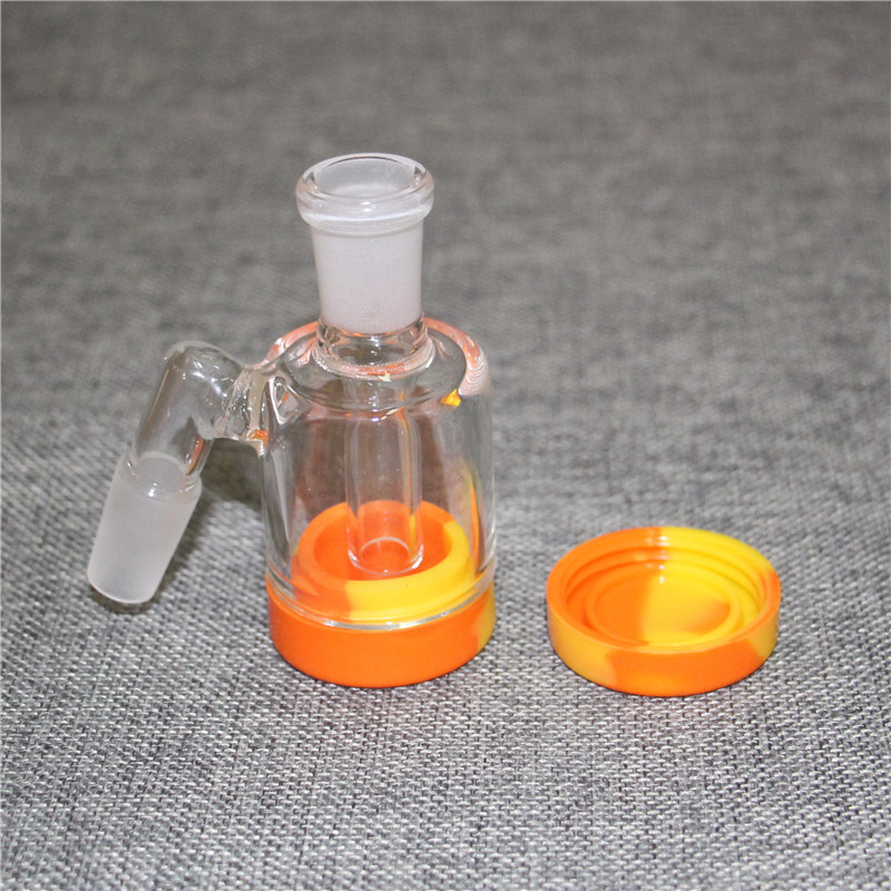 wholesale Narguilé Ash Catcher avec récipient en silicone amovible pour plate-forme pétrolière dab mini 14mm 18mm cendrier en verre bong