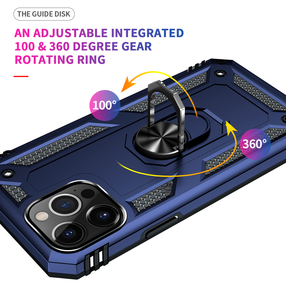 Anneau en métal béquille armure étui antichoc pour iPhone 14 12 11 13 Mini X Xs Max Pro XR SE 7 8 6 6S Plus housse de support en TPU