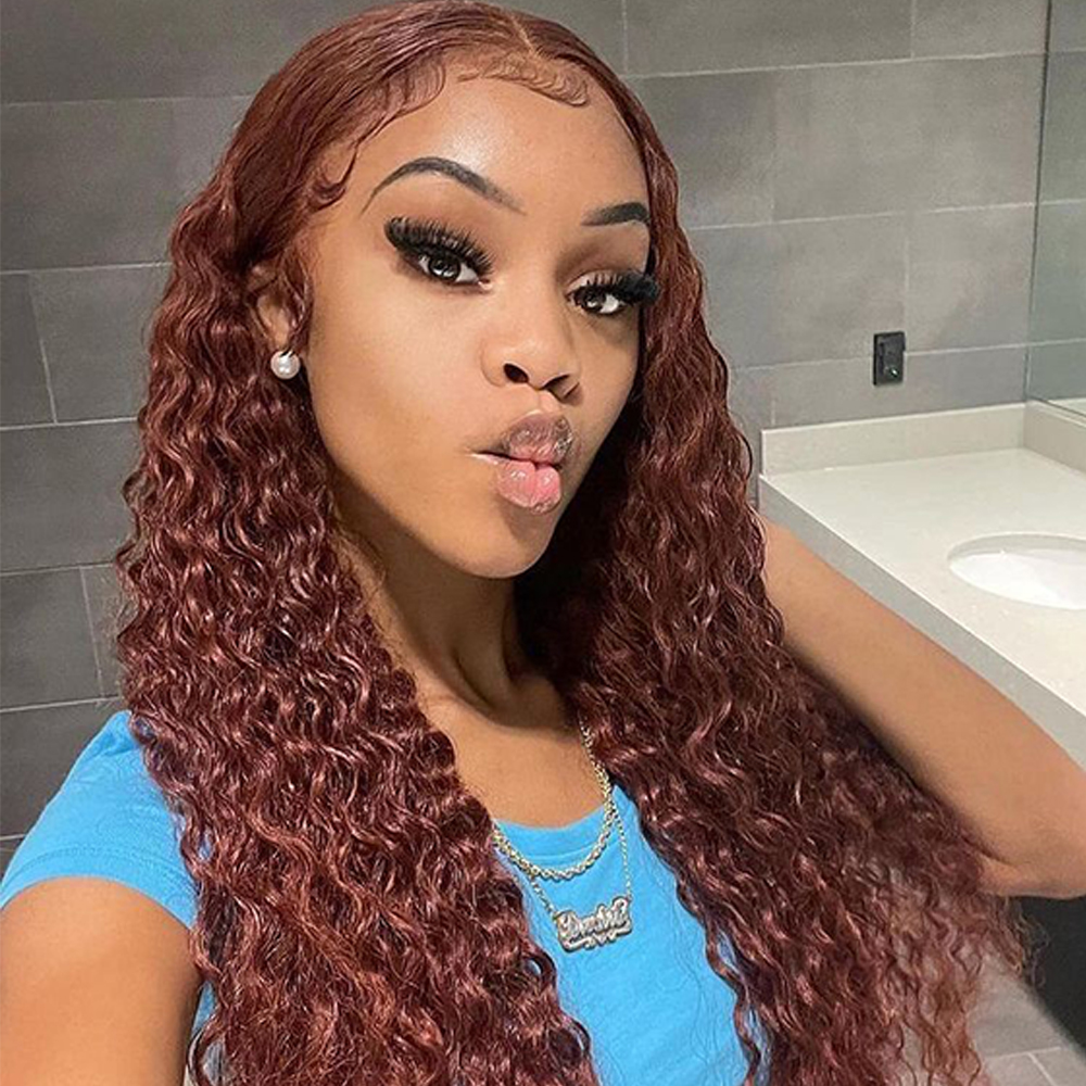 Brun rougeâtre foncé tonnelier Deep Curly Lace Front Wig Copper Red HD 360 Full Lace Frontal Perruques de cheveux humains Couleur d'automne Deep Wave Lace Wigs