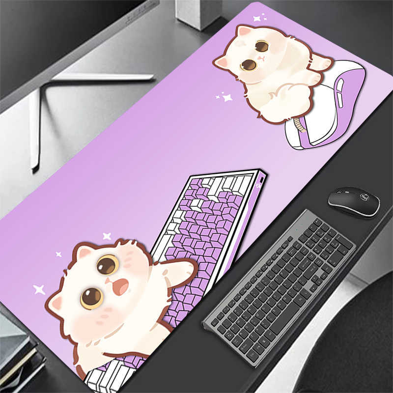 Mauspads Handgelenkstützen Katze Kawaii Mauspad Matte Computer Großes süßes Mousepad XXL Büro Mause Teppich 900x400mm Rosa Schreibtischunterlage T230215