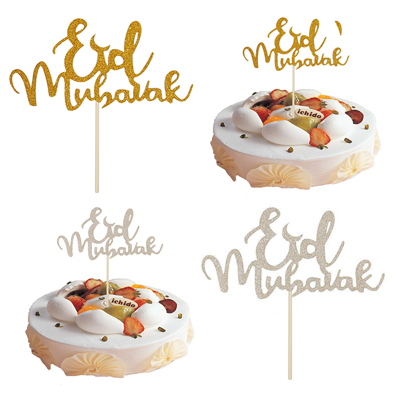 Eid Mubarak Cake Toppers Gold Silver Muslim Baking Cupcake Decor Topper Ramadan Party Cakes Decoration Topper Card Adornos Para Tartas De Eid Mubarak