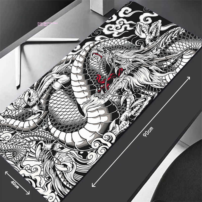 Mouse Pads Wrist Rests Mouse Pads Black White Dragon Table Mats Computer Mousepad Company Big Desk Pad 100x50cm Large Gamer Mousepads Mouse Mat T230215