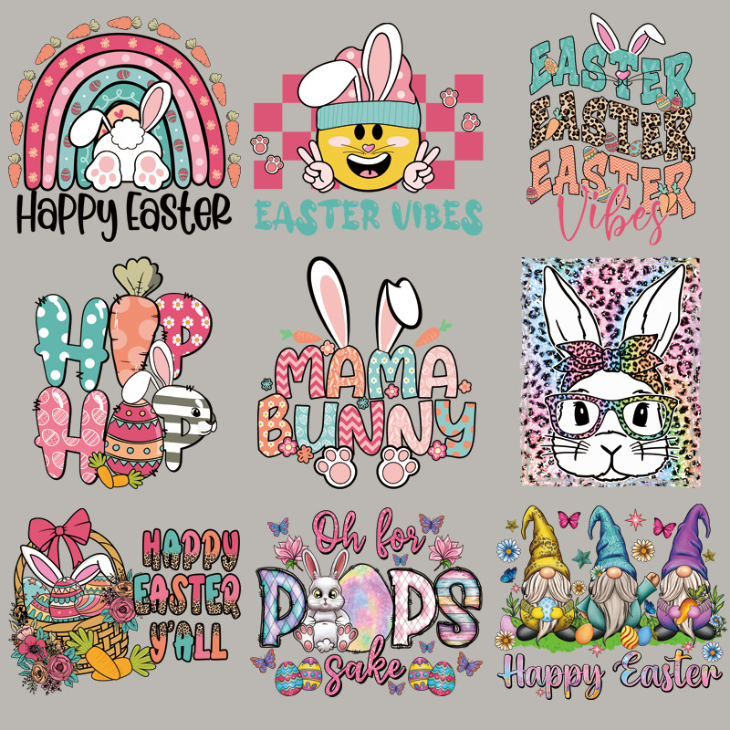 Paasfeest Heat Transfer Logo Vinyl Wasbare Bunny Eggs Hunt Heat Transfer Stickers voor T-shirt