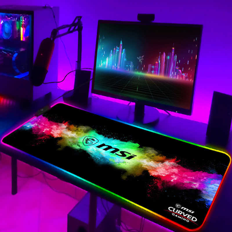 Tapis de souris Repose-poignets Tapis de bureau Tapis de souris Gamer MSI Tapis de souris Tapis de souris de jeu RVB Accessoires de jeu Pc Gamer Tapis complet Bureaux d'ordinateur DIY LED Mausepad T230215