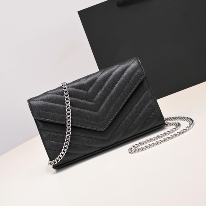 Modedesigner kvinna tygväska kvinnor axelväska handväska handväska med original boxkort äkta läder korskålkedja hög kvalitet kvalitet handväskor handväska crossbody
