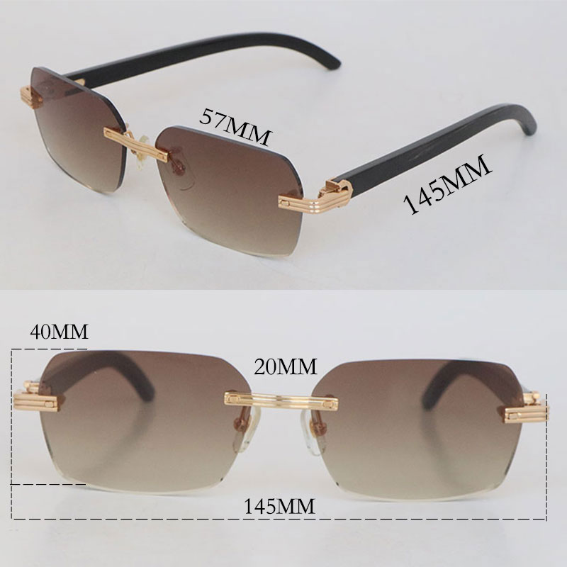 Original Marbled Black Buffalo Horn Frames Women Rimless Fashion Sunglasses Frames designer Rimless Sun Glasses Men Luxury with Myopic Lens Size 57-17-145MM