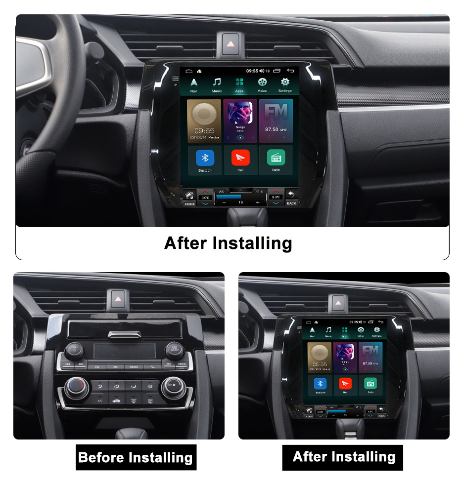 Android 11 Player Car DVD 2Din CarPlay Stereo Radio Video Tesla Style для Honda Civic 10 FC FK 2015-2020 Multimedia GPS