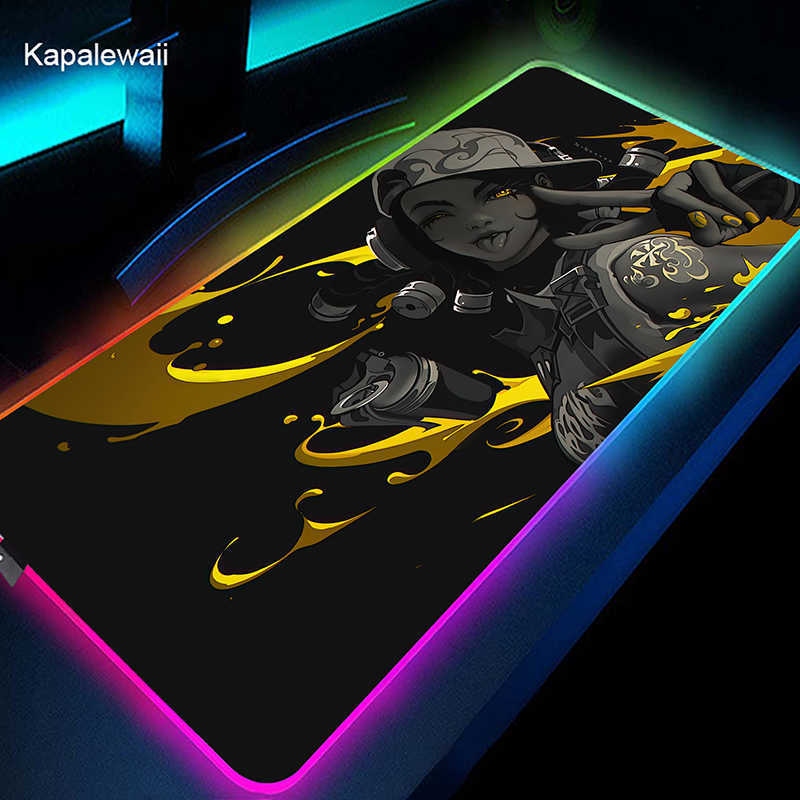 Mouse Pads Wrist Rests Valorant RGB Mouse Pad Gaming Mat Gamer XXL Large Mousepad LED Luminous Game Desk Pads Non-slip Rubber Backlit Mouse Mat T230215