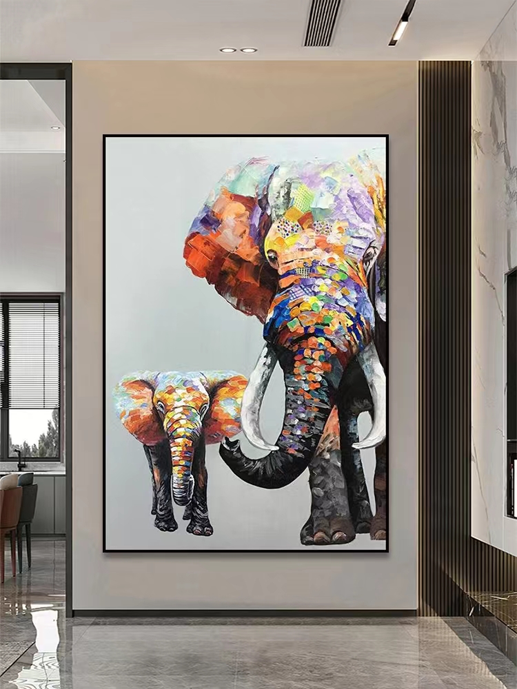 Encadré Coloré Éléphant Animal Peinture 100% Peint À La Main Salon Décoration Pop Toile Art A 801