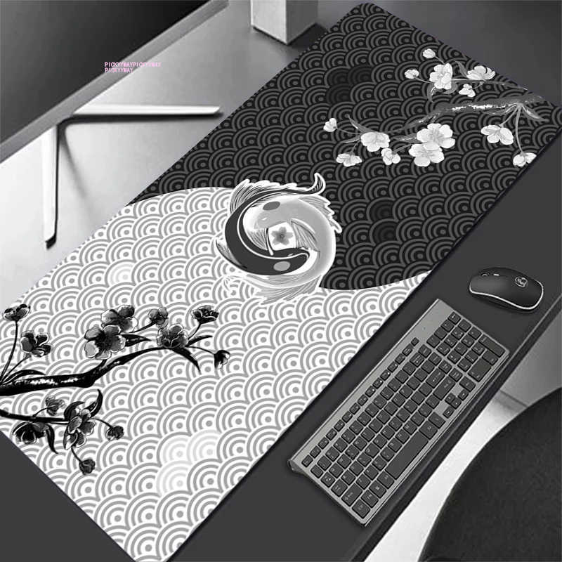 Tapis de souris Repose-poignets Tapis de souris Poisson Taichi Neutre Tapis de table Ordinateur Tapis de souris Entreprise Grand tapis de bureau 100x50cm Grand tapis de souris Gamer Tapis de souris T230215