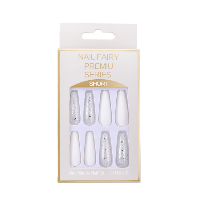 False Nails Matte Glitter Long Coffin Ballerina Detachable Full Cover Press Jelly Glue Nail Tips