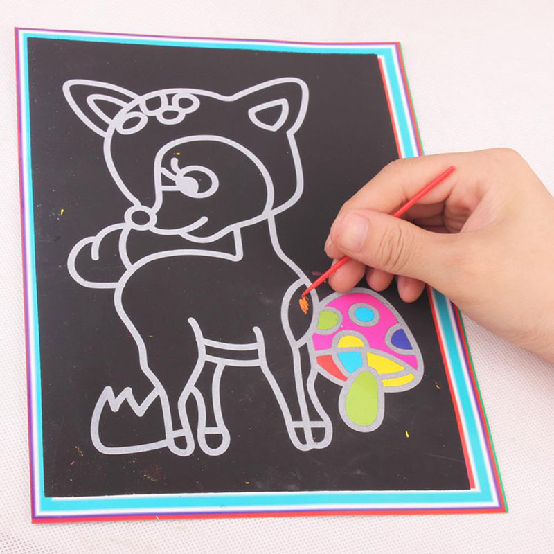 13x9.8cm papier d'art à gratter livres de coloriage papier de peinture magique avec bâton de dessin pour enfants jouet jouets de dessin colorés
