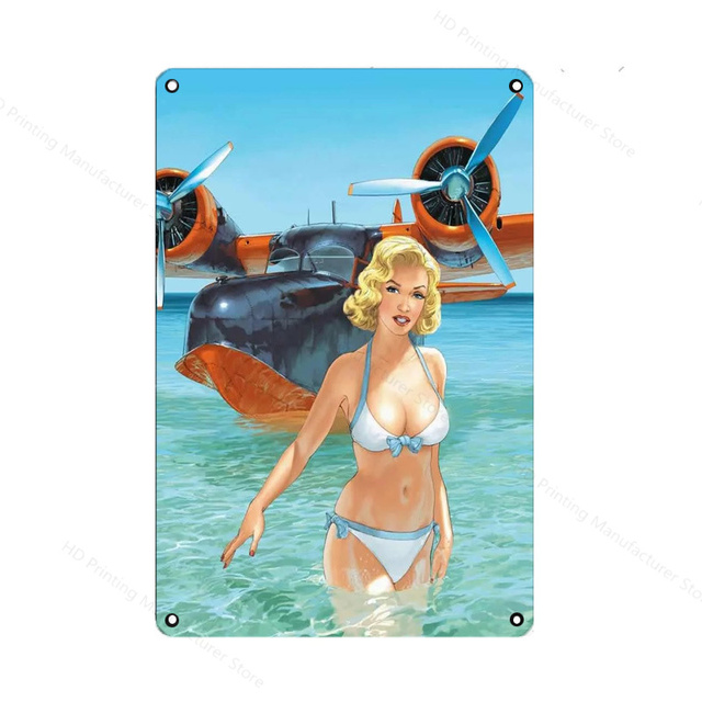 Vintage Classic Movie Tin Sign Sexy Girl Retro Metal Plate Sexy Beauty Painting Wall Decor Airplane Plaque Pin Up Poster club Man Cave Room Decoration SIZE 30X20CM w01