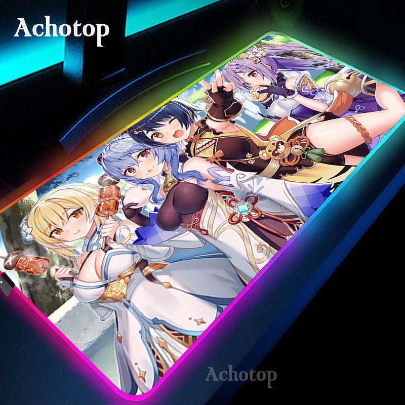 Мышиные накладки запястья отдыхает Genshin Impact Gaming Mouse Pad Computer Mousepad RGB Большой Kawaii милый коврик для мыши gamer xxl Mouse Carpet Carpet Mause Pad PC Desk Mat T230215