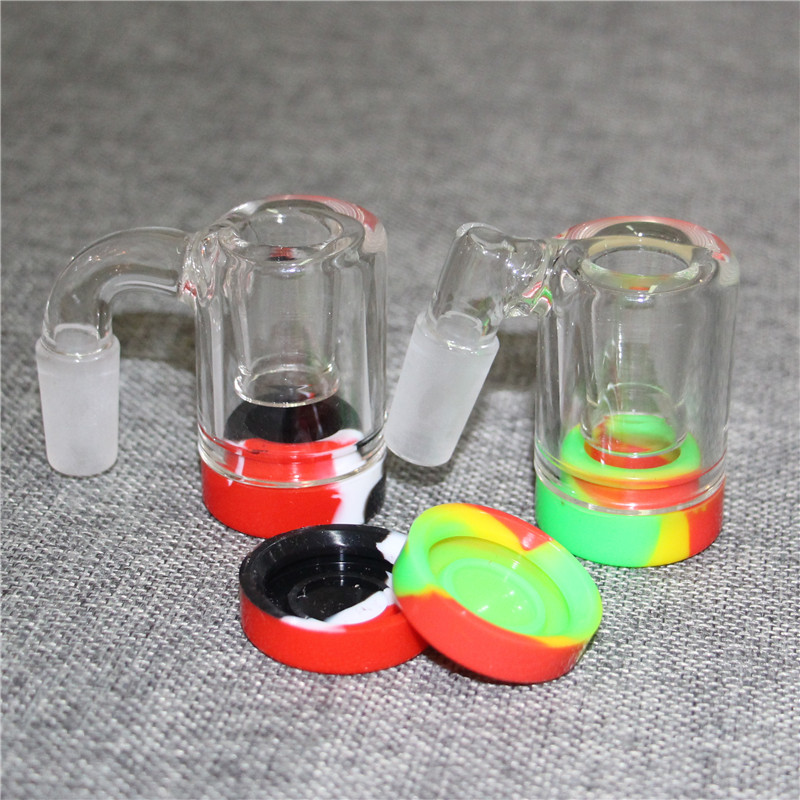 Hookah 45 90 Degree Glass Ash Catcher With 14mm Male Joint Bubbler Glass Perc AshCatcher Bong Silicone Container for Dab Rig Bongs