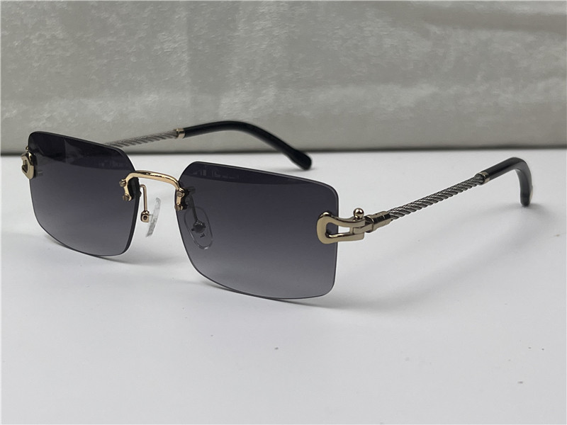 빈티지 선글라스 림리스 렌즈 꼰 체인 및 체인 버클 템플 안경 비즈니스 패션 아방가르드 UV400 조명 장식 안경 모델 8418