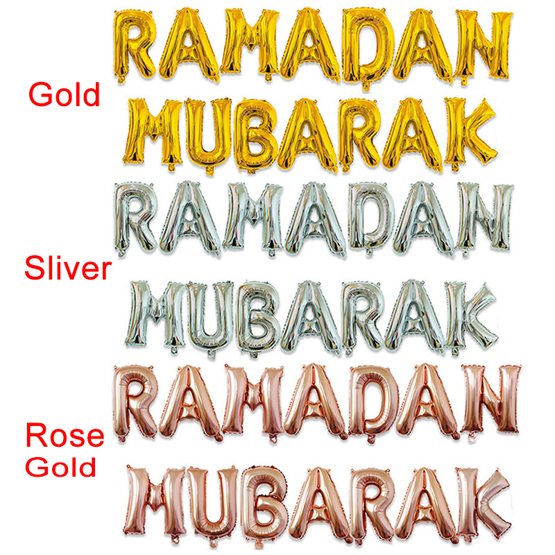 Ramadan dekoration folie ballonger party dekor aluminium folie ballonger muslim rose guld silver ramadan mubarak brev ballong globo de letras