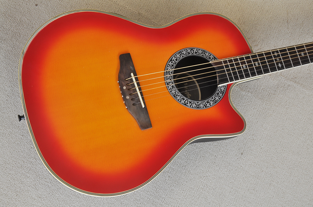 픽업, 흰색 바인딩, 로즈 우드 프렛 보드, 사용자 정의 가능한 체리 햇살 어쿠스틱 기타