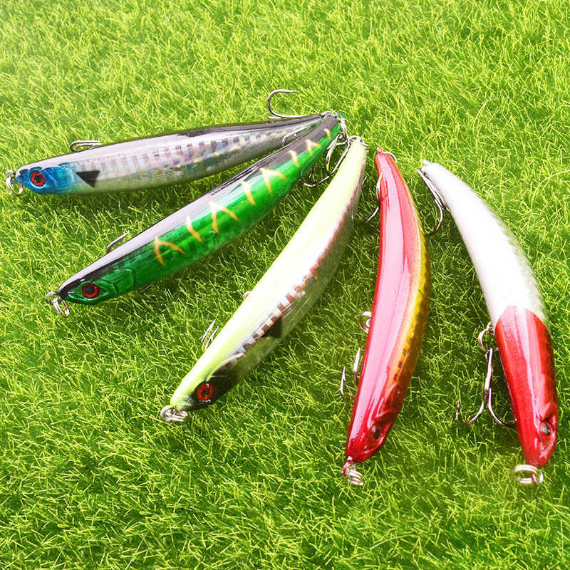 10 sztabki Przynęty pływające przynęty Wobbler 90 mm 8G Topwater Ołówek Łowódcy Wnęta Bending Surface Dying Fish Speak Japan Artificial Har2701