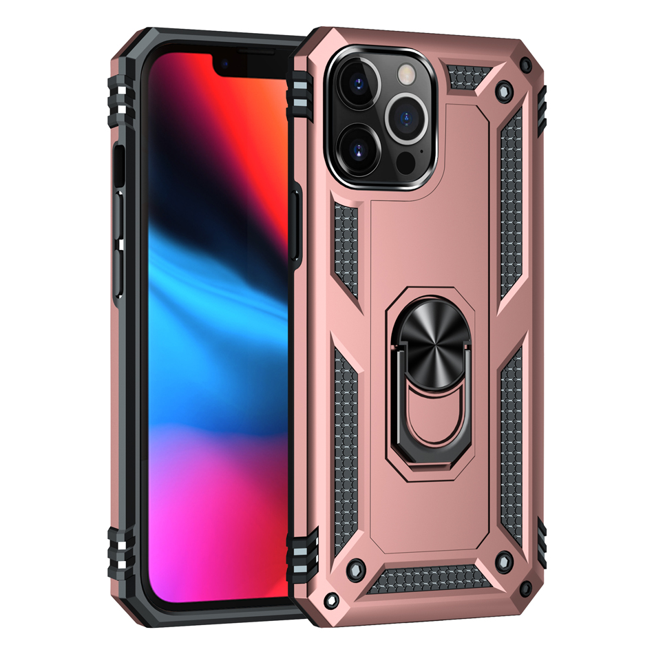 Metal Ring Standstand Armor Shockproof Case voor iPhone 14 12 11 13 Mini X XS Max Pro Xr SE 7 8 6 6s plus TPU -houderomslag