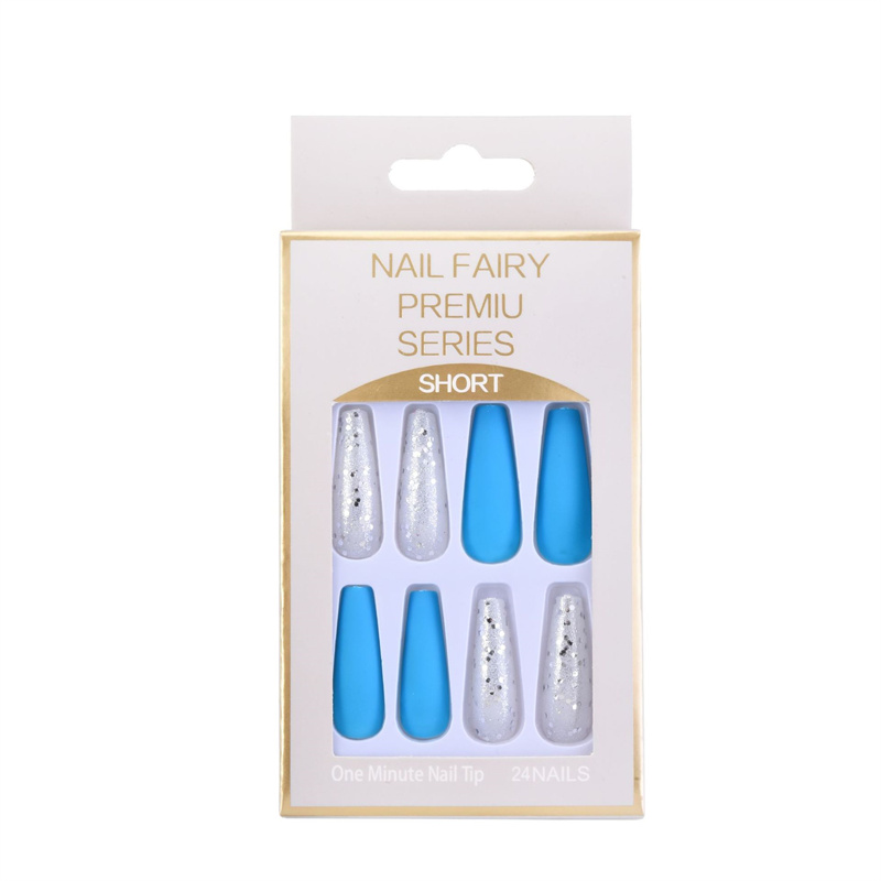 Set False Nails Matte Glitter Long Coffin Ballerina Löstagbar fulltäck Press Jelly Glue Nail Tips7320209