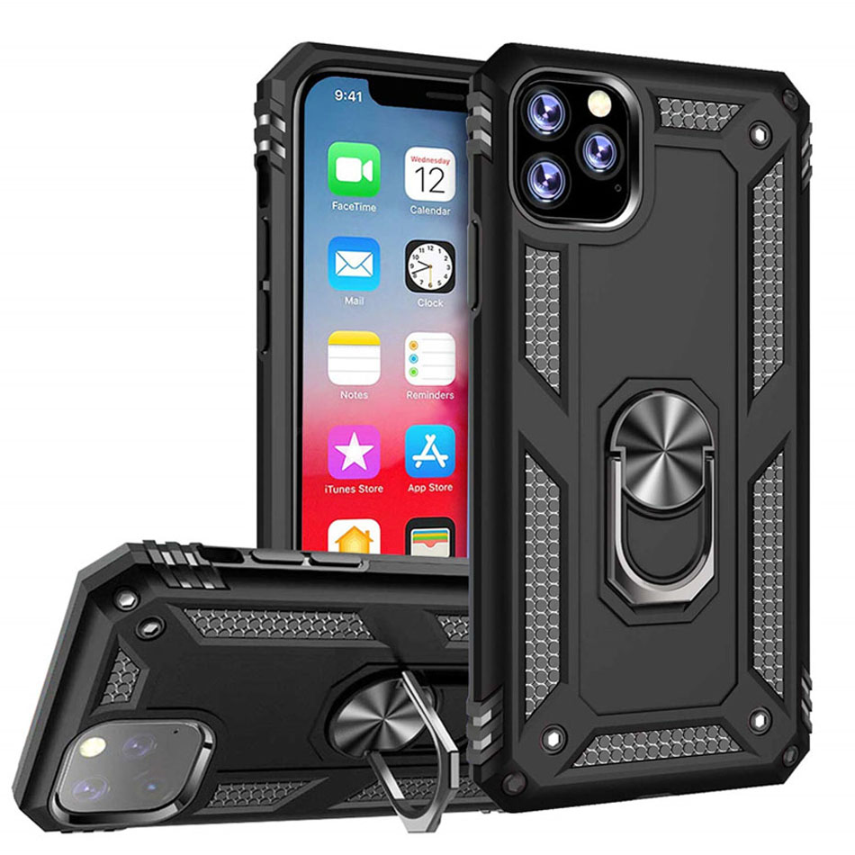 Metal Ring Kickstand Armor stötsäkert fodral för iPhone 14 12 11 13 Mini X Xs Max Pro XR SE 7 8 6 6S plus TPU Holder Cover