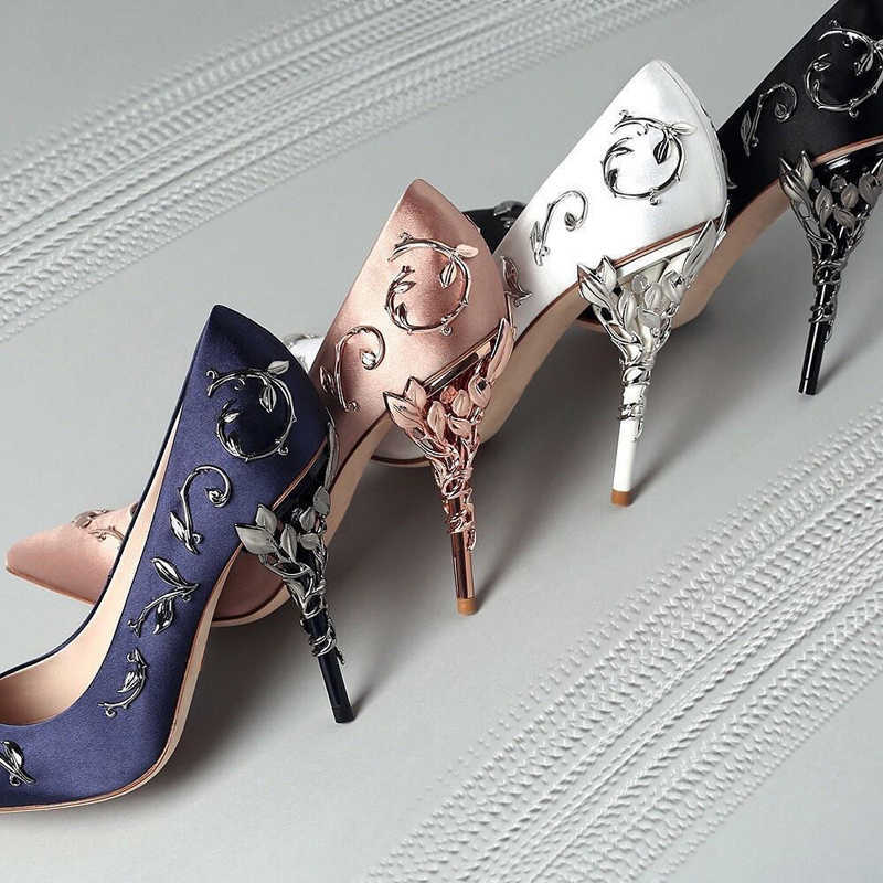 Kleding schoenen luxe merk vrouwen pumps puntige teen bloem hiel trouwschoenen vrouwen elegant zijden ontwerp hoge hakken dames pompen drop verzending l230216