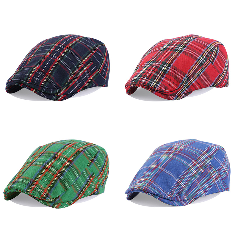 Baumwolle Karo Baskenmütze Männer Grün Marine Kariert Flache Kappen Newsboy Hut Männlich Britischen Vintage Berets Cap Frühling Sommer Frauen fahrer Ivy Cap