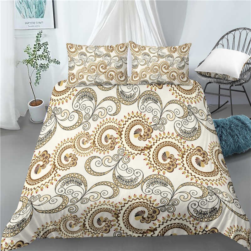 Juegos de cama Home Living Luxury 3D Golden Paisley Print 2/3 Uds. Funda nórdica suave, juegos de cama para niños, tamaño Queen y King EU/US/AU